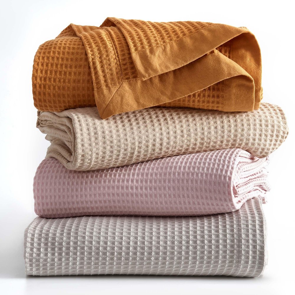 100% Cotton Taupe Blanket Twin Size for Bed - Breathable and Soft, Waffle Weave for Summer Spring, 90x66 Inches
