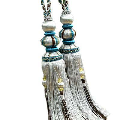 1 Pair Luxurious Curtain Buckle Hanging Ball Deaded Tassels Curtain Tiebacks Curtain Decoration for Bedroom (Gray)