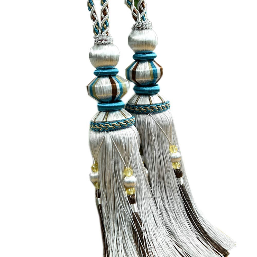 1 Pair Luxurious Curtain Buckle Hanging Ball Deaded Tassels Curtain Tiebacks Curtain Decoration for Bedroom (Gray)