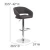 EMMA + OLIVER Shae Adjustable Height Barstool - Charcoal Fabric Upholstery - Rounded Cutout Mid-Back - Foam Padding - Swivel Seat - Chrome Pedestal Base view 2