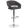 EMMA + OLIVER Shae Adjustable Height Barstool - Charcoal Fabric Upholstery - Rounded Cutout Mid-Back - Foam Padding - Swivel Seat - Chrome Pedestal Base view 3