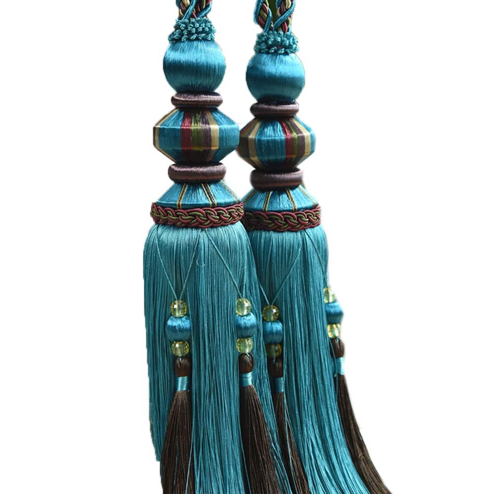 1 Pair Luxurious Curtain Buckle Hanging Ball Deaded Tassels Curtain Tiebacks Curtain Decoration for Bedroom (Blue)