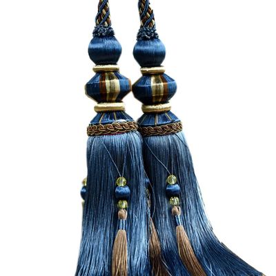 1 Pair Luxurious Curtain Buckle Hanging Ball Deaded Tassels Curtain Tiebacks Curtain Decoration for Bedroom (Dark Blue)