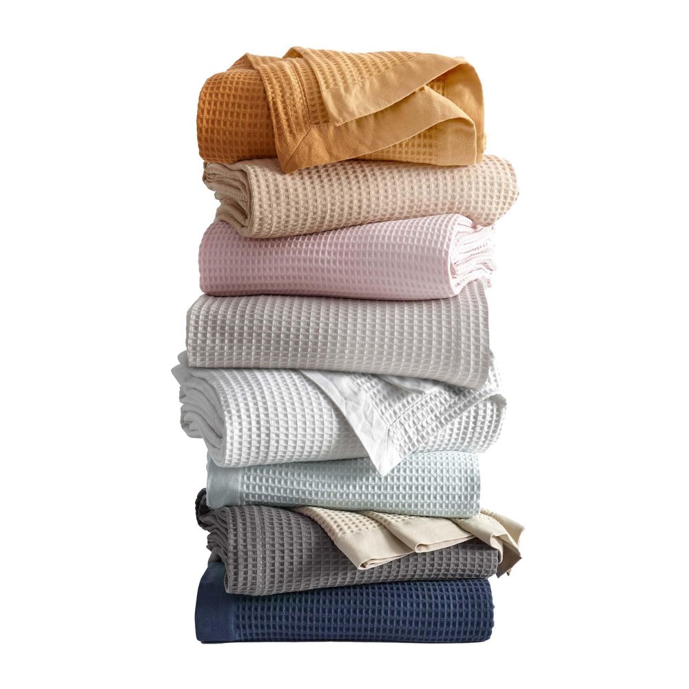 100% Cotton Blue Blanket King Size for Bed - Breathable and Soft, Waffle Weave for Summer Spring, 102x90 Inches (Pale Blue)