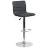 EMMA + OLIVER Coti Modern Height Adjustable Dining Stool - Gray Vinyl Upholstery - Channel Tufted Detailing - 360 Swivel Seat - Chrome Pedestal Base with Footrest view 3