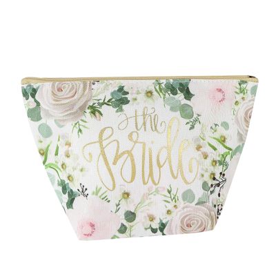 The Bride Floral White and Gold 8 x 5 Fabric Mini Carryall Cosmetic Bag
