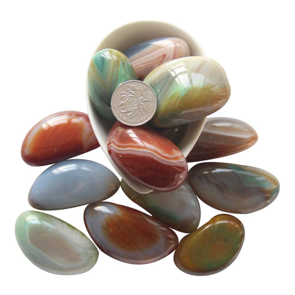 ACEVER Carnelian Banded Agate Gemstone Rock Moonstone Tumblestone Polished Pebble Stones (Size-Color-11)