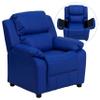 EMMA + OLIVER Deluxe Padded Blue Vinyl Kids Recliner with Storage Arms view 3