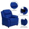 EMMA + OLIVER Deluxe Padded Blue Vinyl Kids Recliner with Storage Arms view 4