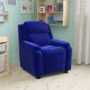 EMMA + OLIVER Deluxe Padded Blue Microfiber Kids Recliner with Storage Arms view 1
