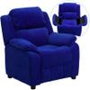 EMMA + OLIVER Deluxe Padded Blue Microfiber Kids Recliner with Storage Arms view 3