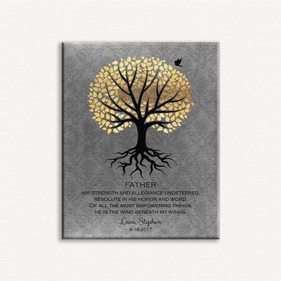 16x20 Custom Canvas A Thank You Gift for Dad, Personalized Gift for Father from Son with A Heartfelt Poem, Depicting Rooted Tree, Golden Leaves & A Bird, 1058