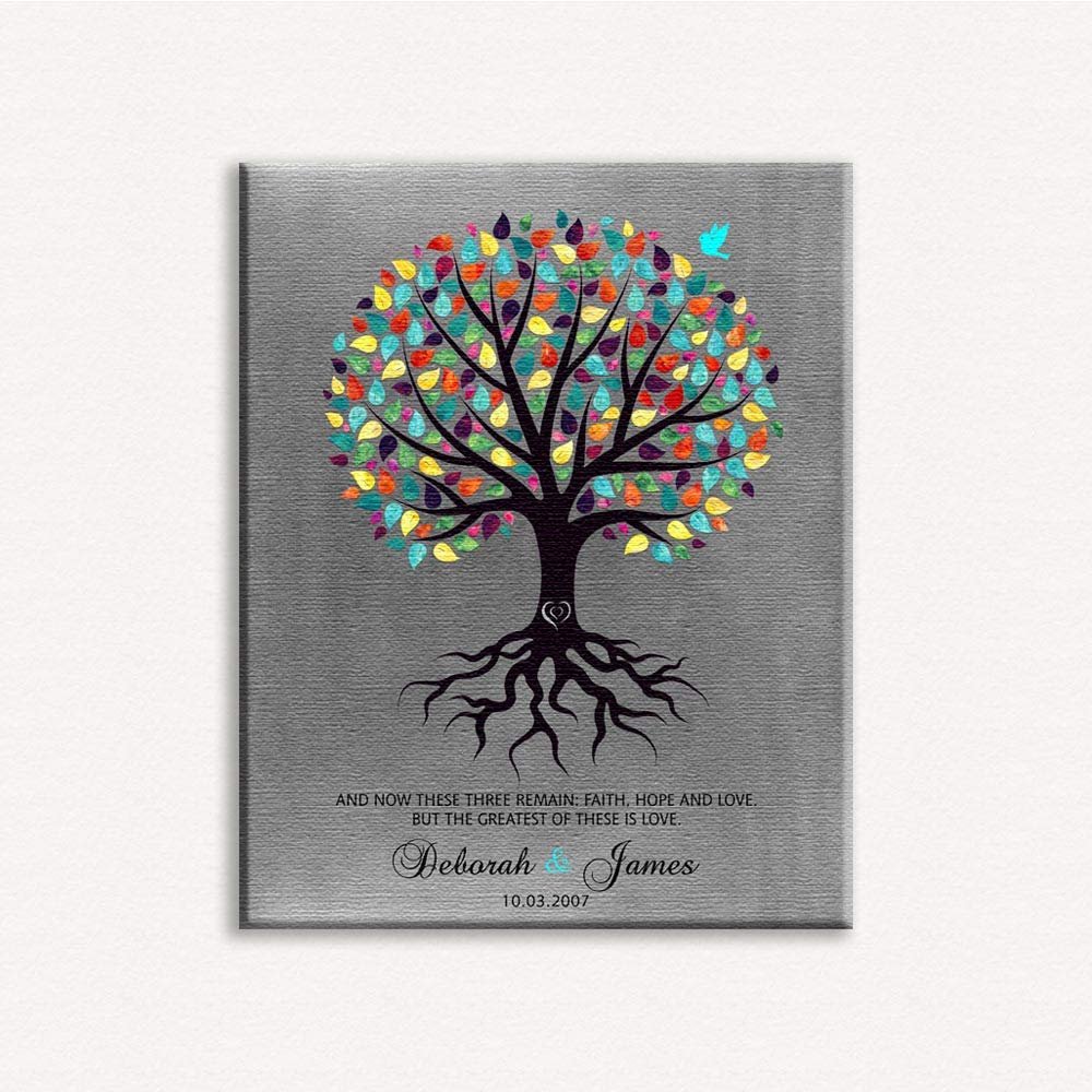 16x20 Custom Canvas, A Purple Tree with Multicolored Leaves, Personalized, Best Gift for Your Love with A Heart On Trunk, 1030