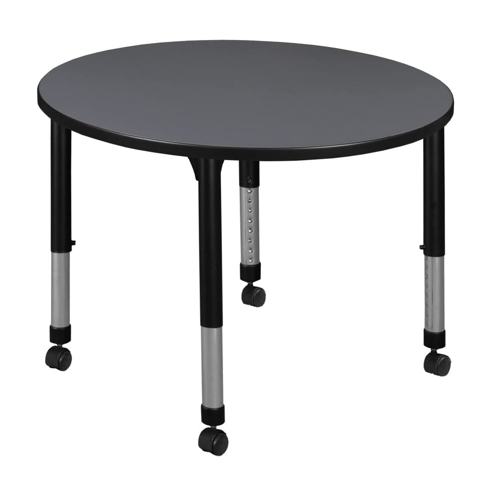 Regency Kee Height Adjustable Mobile Round Classroom Table, 42", Grey