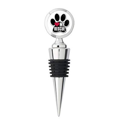 Black PAW Shaped HEART My Rescue (dog cat shelter) Metal Wine Bottle Stopper