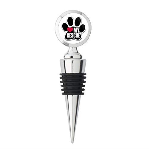 Black PAW Shaped HEART My Rescue (dog cat shelter) Metal Wine Bottle Stopper