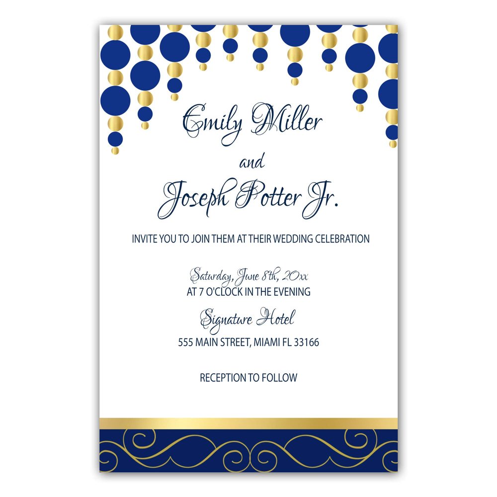 100 Wedding Invitations Navy Blue Gold Personalized + Envelopes
