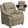 EMMA + OLIVER Deluxe Padded Beige Vinyl Kids Recliner with Storage Arms view 1