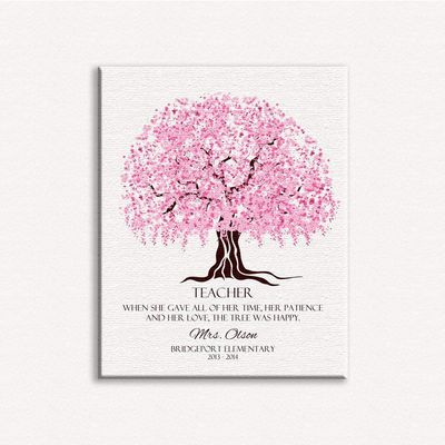 16x20 Custom Canvas Best Teachers Gift, Personalized Gift for Teacher, A Handcrafted Gift for Your Teacher with Cherry Blossom Tree with A Warm Message, 1096
