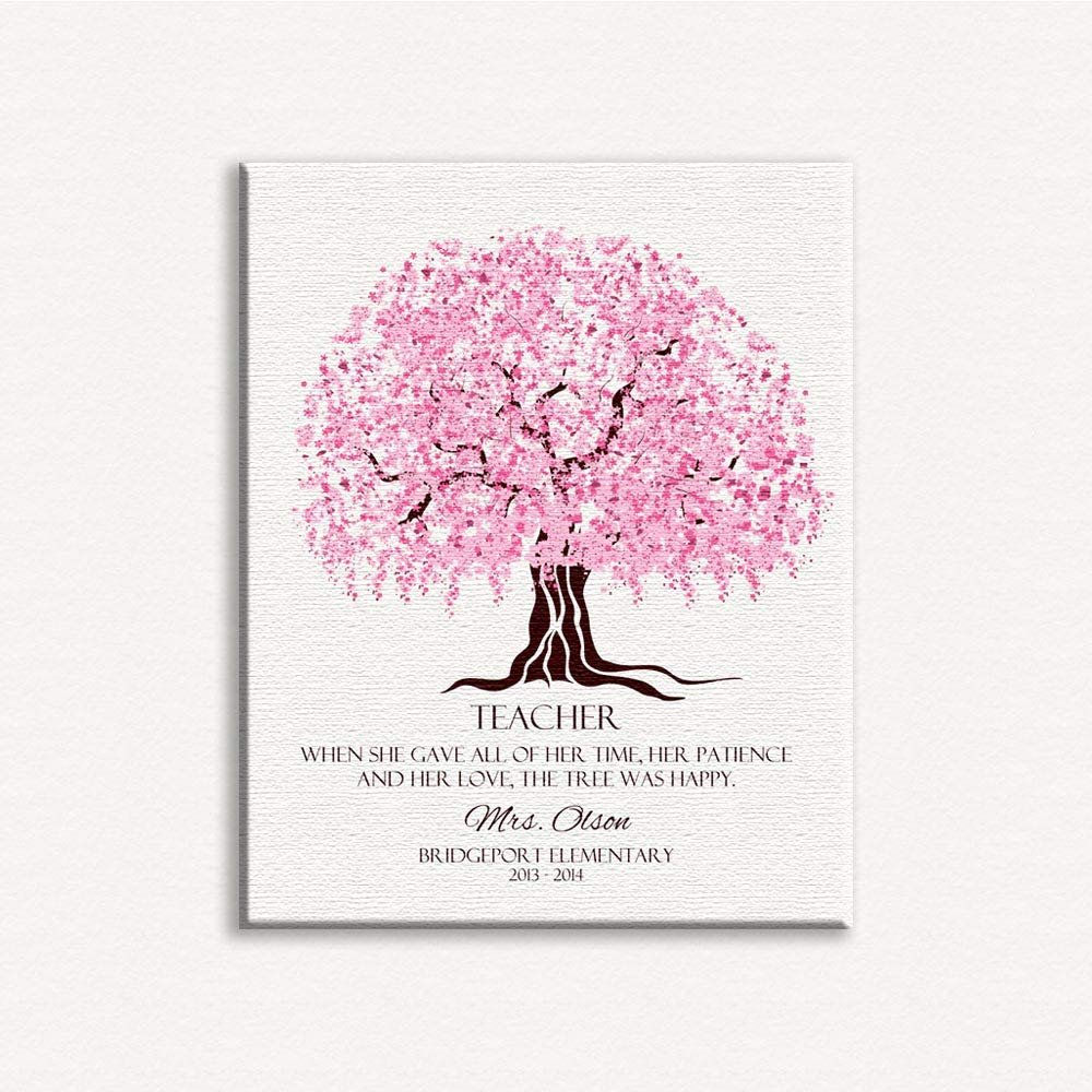 16x20 Custom Canvas Best Teachers Gift, Personalized Gift for Teacher, A Handcrafted Gift for Your Teacher with Cherry Blossom Tree with A Warm Message, 1096