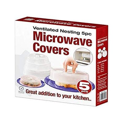 5 Pack Microwave Plate Covers with Steam Vents Nesting Food Covers, Splatter Guard Lids, Dishwasher Safe Plastic Set Dependable Industries Inc. Essentials
