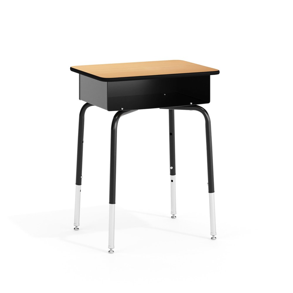 EMMA + OLIVER Natural Student Desk with Open Front Metal Book Box - School Desk
