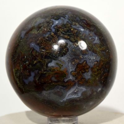 HQRP 2.25" Multicolor Moss Agate Sphere Natural Green Blue Orange Chalcedony Crystal Ball Polished Sparkling Mineral Stone - India + Stand
