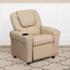 EMMA + OLIVER Beige Vinyl Kids Recliner with Cup Holder and Headrest view 1