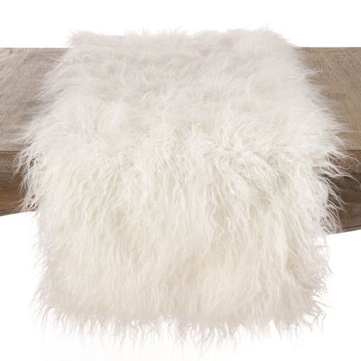 Tablecloth Center Ivory Color 100% Acrylic Faux Mongolian Fur Table Runner, 16"x72" Rectangular - (1 Piece).