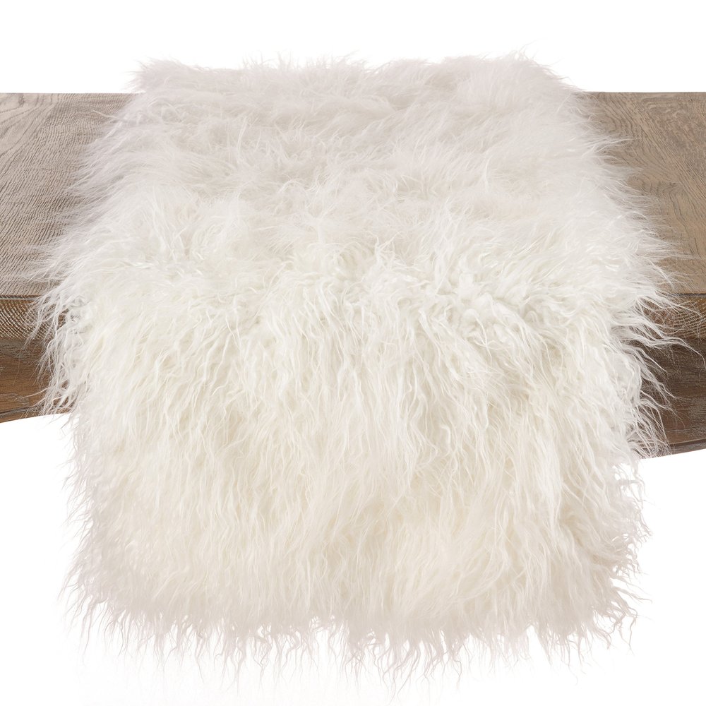 Tablecloth Center Ivory Color 100% Acrylic Faux Mongolian Fur Table Runner, 16"x72" Rectangular - (1 Piece).