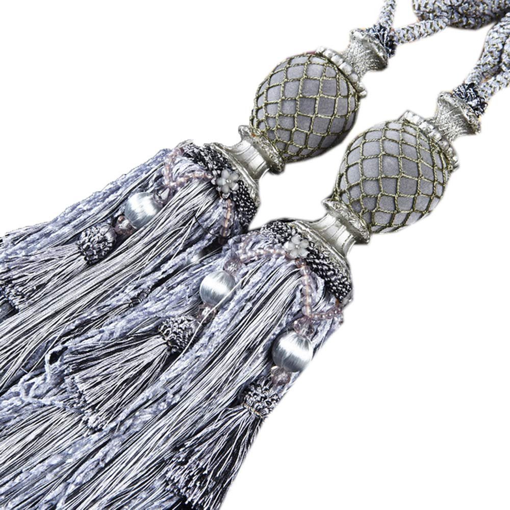 1 Pair Classical Curtain Rope Holdbacks Hanging Ball Curtain Rope Tiebacks with Tassels for Home (Gray)