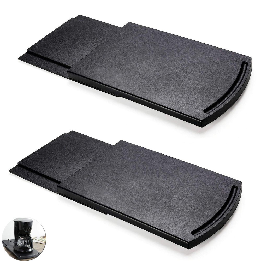 2 Pack Sliding Coffee Maker Tray, 12 Countertop Appliance Caddy Slider for Blender Toaster under Carbinet, Black ABS Rolling Out Tray