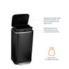 Amazon Basics Rectangular Metal Trash Can With Soft-Close Foot Pedal, Fingerprint Resistant, Removable Inner Bucket, 32 liter/8.5 gallon, Black, 14"L x 14"W x 25.3"H view 2