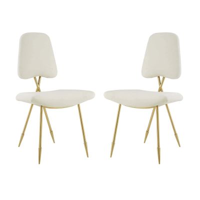 America Luxury - Chairs Industrial Country Farm Dining Kitchen Chair, Set of Two, Velvet Fabric Steel Metal, Ivory White
