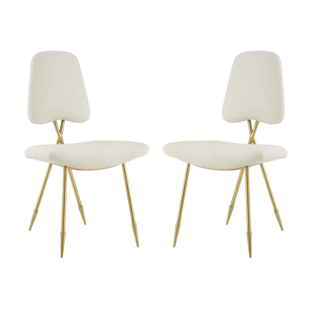 America Luxury - Chairs Industrial Country Farm Dining Kitchen Chair, Set of Two, Velvet Fabric Steel Metal, Ivory White