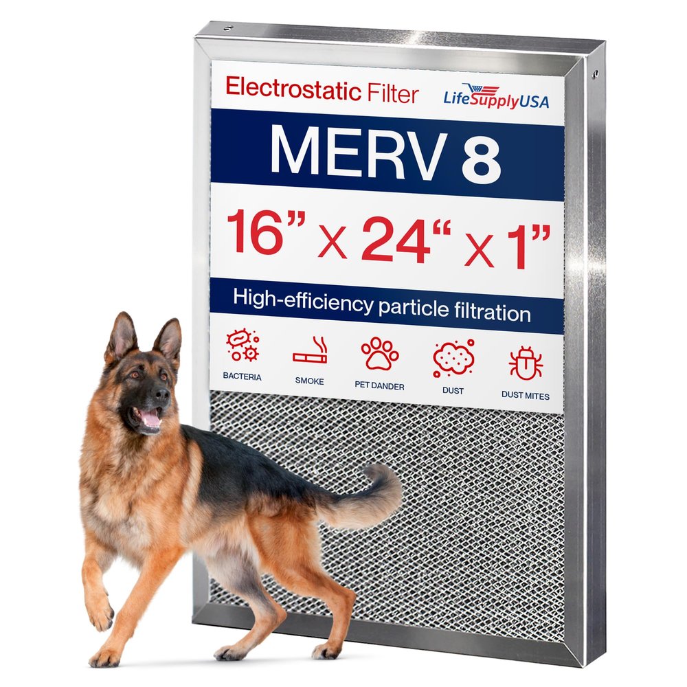 16x24x1 Electrostatic Air Filter, MERV 8, Washable, Reusable Furnace AC/HVAC Filter, Energy Saving, Easy to Clean, Long-Lasting by LifeSupplyUSA