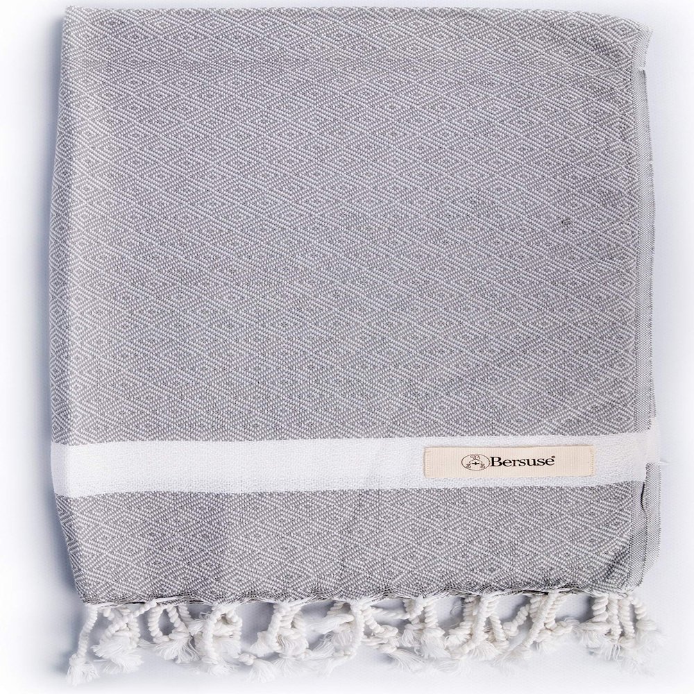Bersuse 100% Cotton Laodicea Bathroom Hand Towels - Turkish Towels, Absorbent Soft Gentle Quick-Drying Cotton - Hair, Face, Hand, Kitchen Tea Towel - 23x43 Inches, Silver Grey (Set of 12)