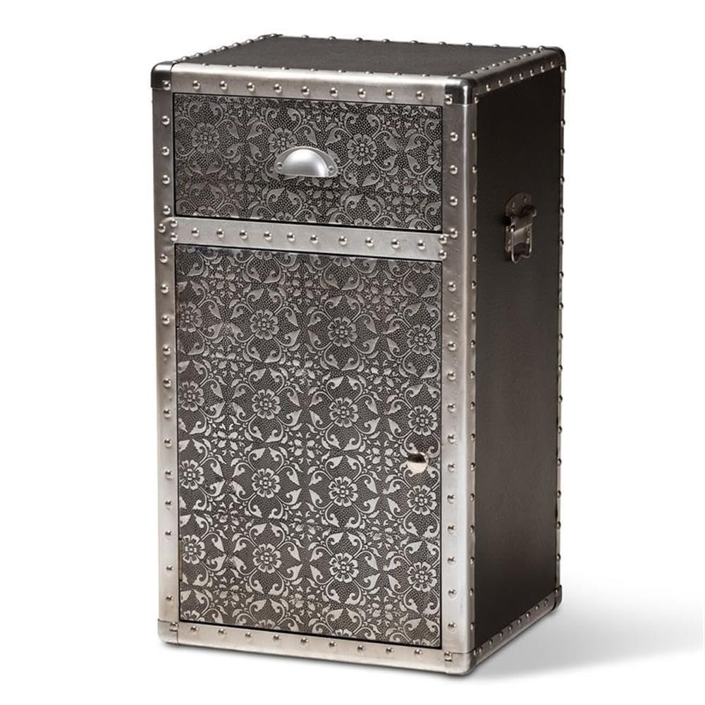 Baxton Studio Cosette Silver Metal Floral Accent Cabinet