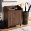 Baxton Studio Rossin Modern and Contemporary Walnut Brown Finished 2-Door Wood Entryway Shoe Storage Cabinet with Open Shelf view 2