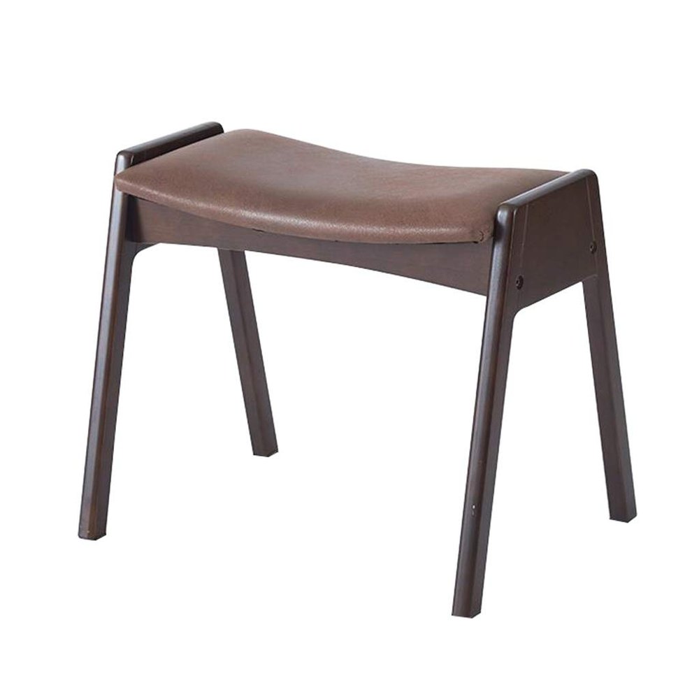 Foot Rest Stool/Seat Solid Wood Large Change Shoe Stool Designer Upholstered Ottoman Pouffe Footstool Wooden Dressing Stool with PU Leather Cover - Brown