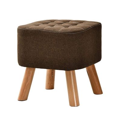 Foot Rest Stool/Seat Large Square Footstool Modern Ottoman Pouffe Chair Solid Wood Foorest Dressing Stool Change Shoe Bench 4 Legs and Linen Cover (Brown)