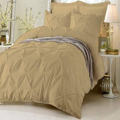 Soft Luxurious 1-Piece Pinch Pleated Pintuck Decorative Quilt Duvet Cover with Corner Ties 100% Cotton 400 Thread Count Comforter Cover (Full/Queen, Taupe)