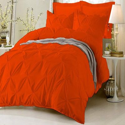 Soft Luxurious 3-Piece Pinch Pleated Pintuck Decorative Quilt Duvet Cover Set with Corner Ties 100% Cotton 400 Thread Count Comforter Cover (Twin/Twin XL, Orange)