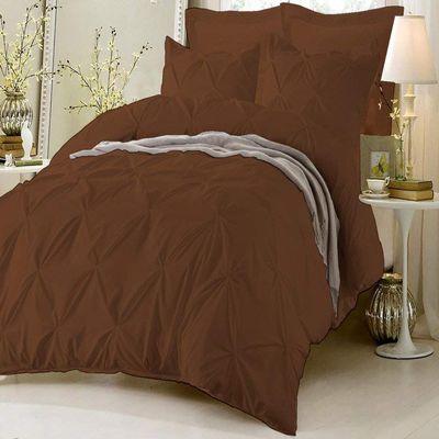 Soft Luxurious 3-Piece Pinch Pleated Pintuck Decorative Quilt Duvet Cover Set with Corner Ties 100% Cotton 400 Thread Count Comforter Cover (Twin/Twin XL, Chocolate)