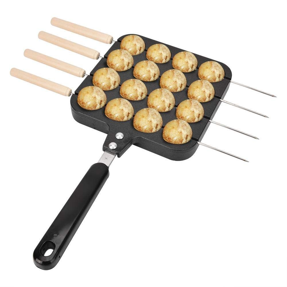 16 Holes Takoyaki Grill Pan Cooking Plate Baking Tool Non-Stick for Octopus Ball 4 Baking Needles for
