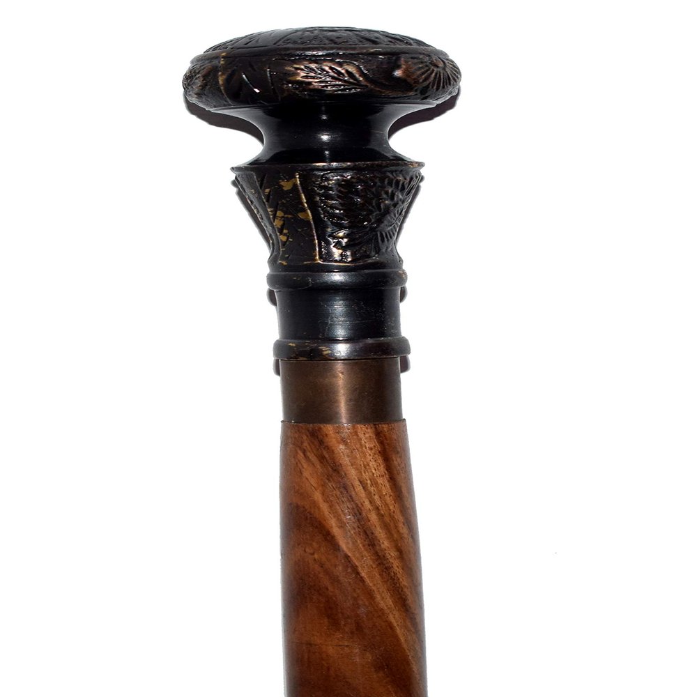 Antique Solid Brass Handle Walking Stick Brown Cane 36" Victorian Vintage Gift