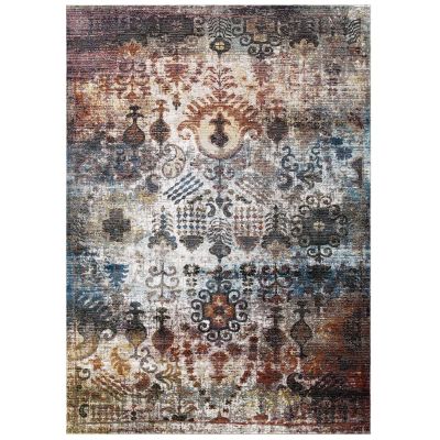 Modern Contemporary Living Lounge Area Rug Floor, Distressed Vintage, Fabric, Multi Colorful