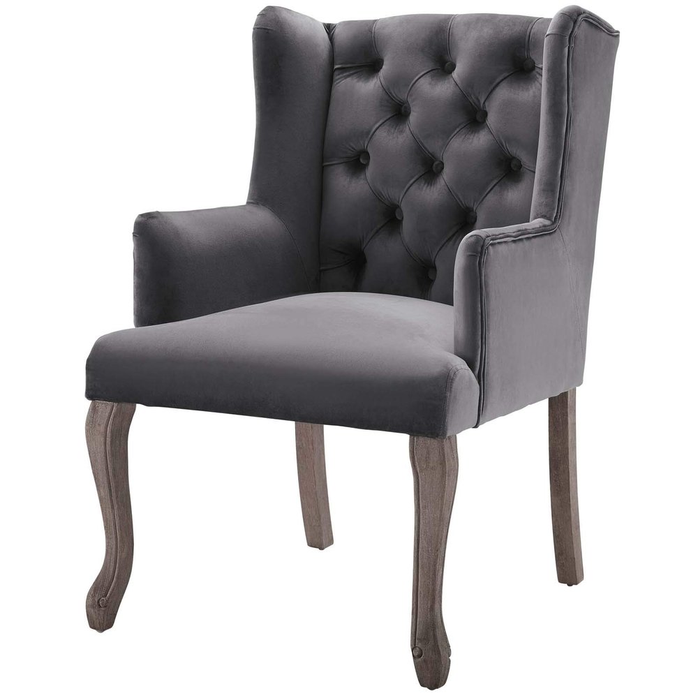 America Luxury - Chairs Country Cottage Farm Dining Kitchen Vintage Style Side Chair Armchair, Velvet Fabric Wood, Grey Gray