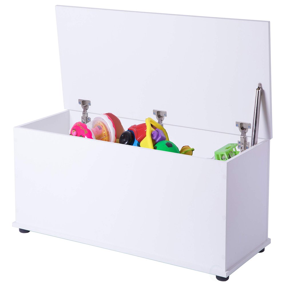 Basicwise Wooden Storage Organizing Toy Box, White