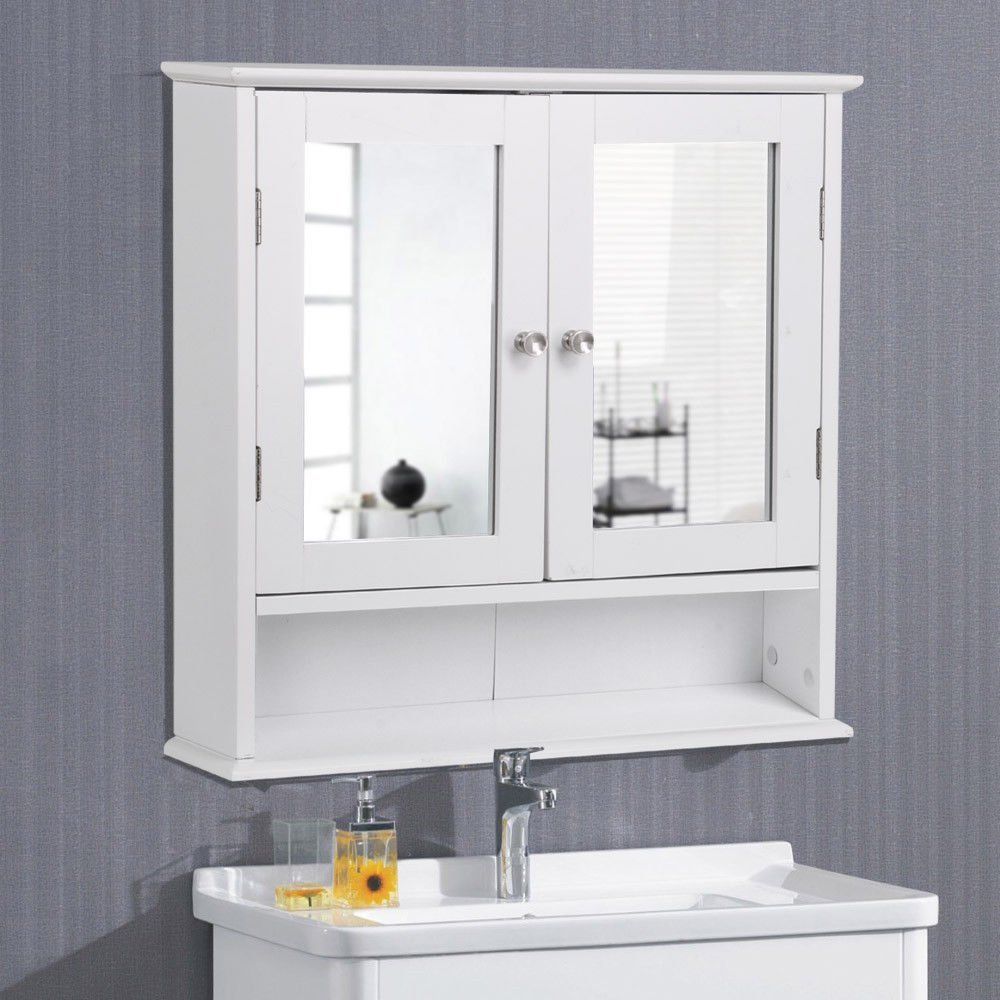 HomeLoft Basics Adjustable Shelfe Cabinet with M Cabinet with Wooden Bathroom Wall Mirror Doors Mount Medicine Adjustable Shelf Wooden Bathroom Wall M